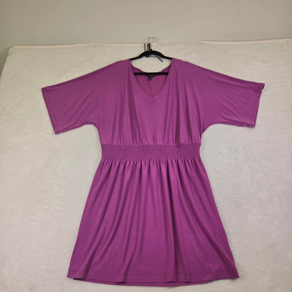 White House Black Market Magenta Purple Smocked Waist V-Neck Dress XL